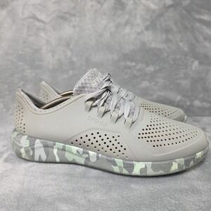 Crocs Literide Pacer Womens Sz 8 Gray Camo Sole Sneakers Comfort Shoes Lace Up